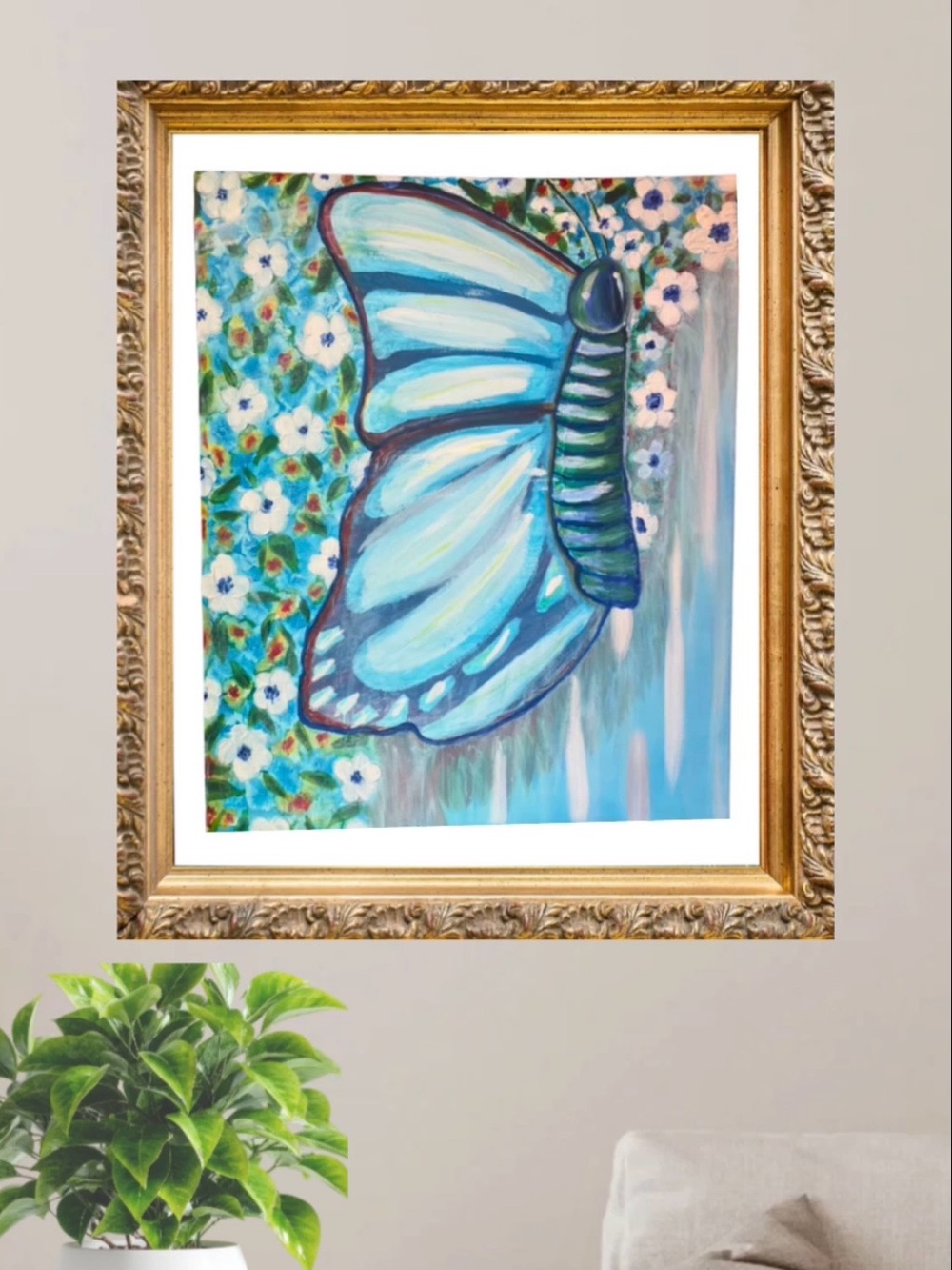Serene Blue Butterfly Floral Print